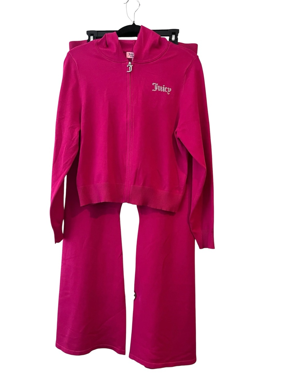 Juicy Couture Girls' Set of Fuchsia Zip Hoodie with Rhinestone Logo and Pants XL